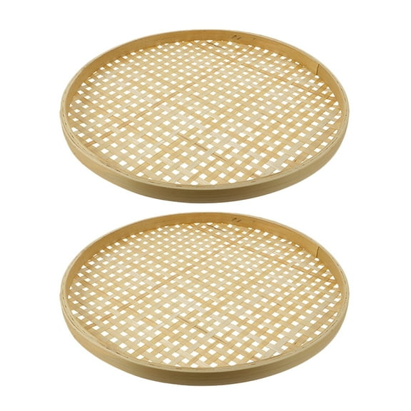 Monyance Snack Bamboo Sieve Basket 2pcs Woven Basket Tray Chinese Steam Bun/Fruit/Veg Bread Serving Tray 18cm(7.09X7.09X0.59Inches)