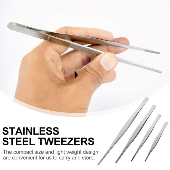 Monyance Stainless Steel Forceps 4Pcs Grass Garden Tweezers, Stainless Steel Serrated Tips & Non-Skid Handles(11.81X0.51X0.08Inches)
