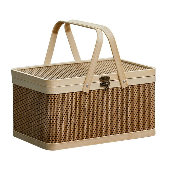 Monyance Storage Basket Natural Woven Picnic Basket - Outdoor Camping Hamper(11.81X7.87X6.5Inches)