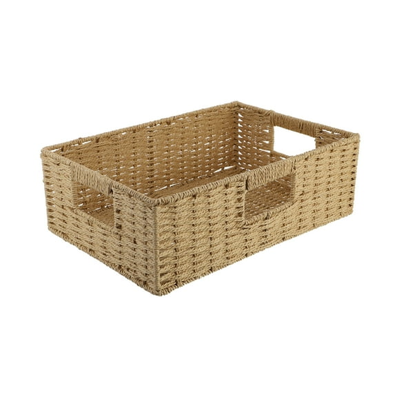 Monyance Storage Bucket Rectangular Rattan Storage Basket with Handle Handwoven Wicker Bin(14.96X10.04X4.72Inches)