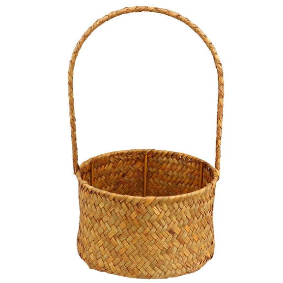 TAILTOSS 1Pc Straw Woven Basket with Handle Orange Decorative Storage for Bedroom and Office