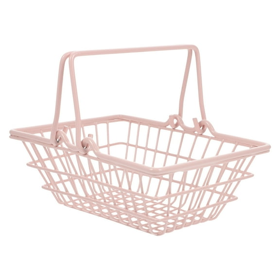 Monyance Sundries Container Metal Wire Storage Basket Organizer with Handle - Pink (14.5x10.5x5.5cm)(5.71X4.13X2.17Inches)