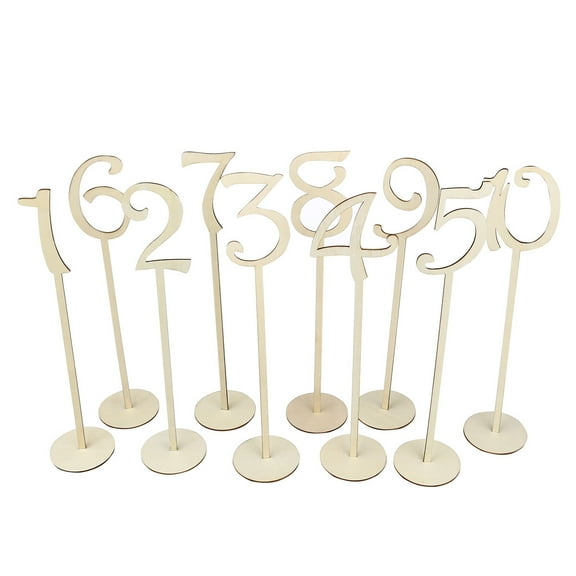 Monyance Table number with base Wooden Table Numbers 1-10 for Wedding or Home Banquet Decoration(13.78X3.43X0.12Inches)