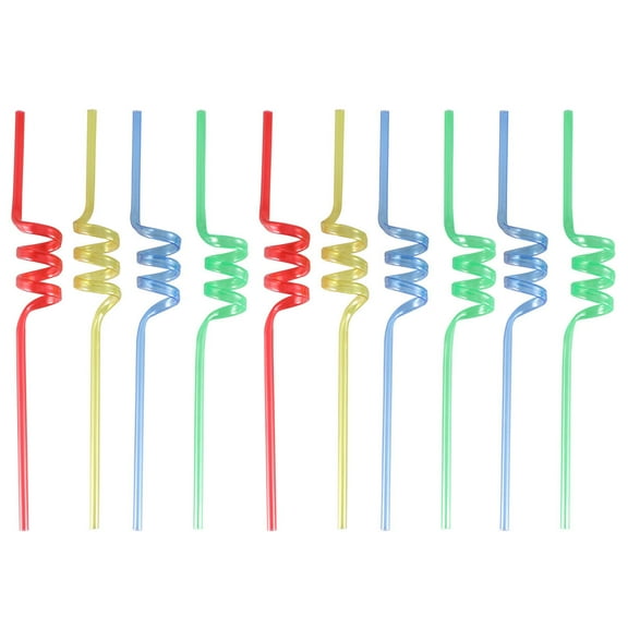 Monyance Twists Straws 10PCS 5MM PET Disposable Straws Crystal Colorful Swirl Straws for Children's Party Tableware Birthdays Daycare Picnics or Baby Showers (Ramdom Color)(10.24X0.2X0.2Inches)