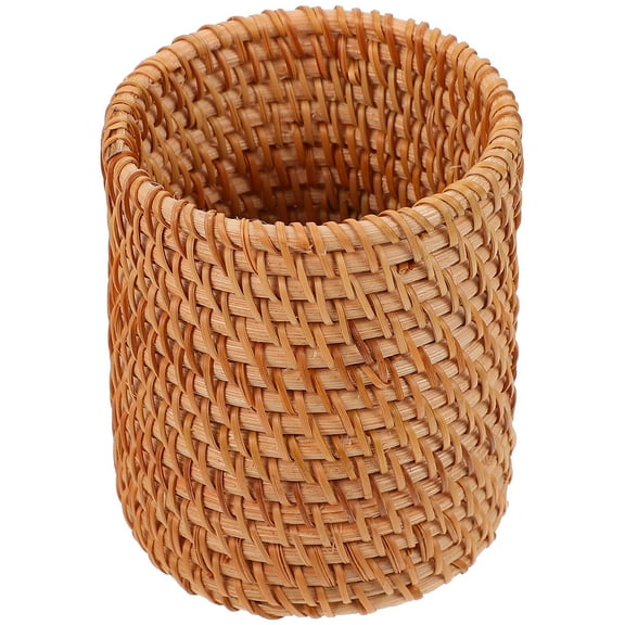 Monyance Wood Woven Storage Basket Wicker Pen Makeup Brush Holder - Desk Cup Cutlery Utensil(3.94X2.95X2.95Inches)