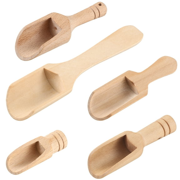 Monyance Wooden Spoon 5pcs Mini Wooden Tea Scoops Salt Milk Kitchen Spoon(4.33X1.1X0.98Inches)