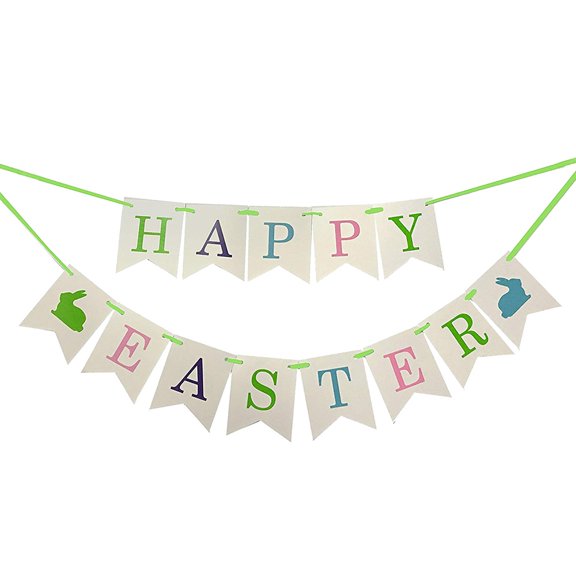 Monyance bunny bunting garland HAPPY EASTER Feastival Banner Rabbit Bunting Banner Bunny Garland Colorful Decoration for Easter(5.71X4.72X0.59Inches)