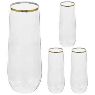 Monyance champagne flutes for party Plastic Cocktail Glass, Stemless Flutes, 4pcs Disposable Cups(5.71X1.97X1.97Inches)