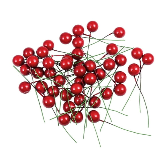 Monyance christmas artificial berries 100Pcs Red Artificial Berries for Christmas Tree Wreaths and DIY Crafts(2.36X0.39X0.39Inches)