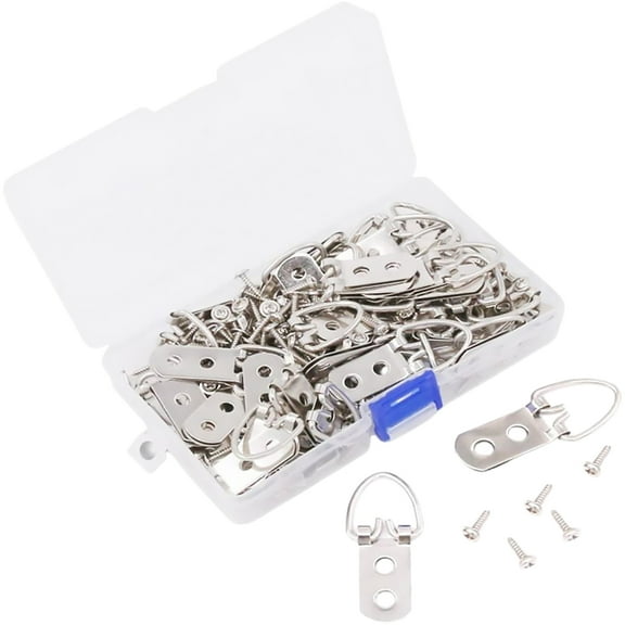 Monyance d rings picture hanging 50pcs D Ring Picture Hanging Hooks with Screws Heavy Duty Hardware(2.13X0.98X0.12Inches)