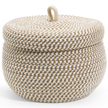 Monyance decorative storage boxes with lids Cotton Rope Basket with Lid Round Woven Decorative Storage Bin Organizer Box(8.27X8.27X6.69Inches)
