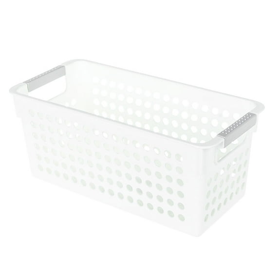 Monyance desktop storage basket Plastic Square Storage Basket Sundries Storage Box Desktop Organizer Container for Home Office (White)(11.42X5.31X4.92Inches)