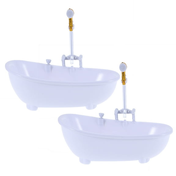 Monyance doll shower bucket 2pcs Electric Water Spraying Bathtub Bathing Pool Swimming Pool with Sprayer for Doll Without Battery (White)(8.78X4.53X6.89Inches)