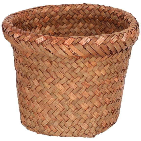 Monyance durable trash bucket Woven Round Wicker Trash Basket Rustic Sundries Container(5.12X4.72X4.72Inches)