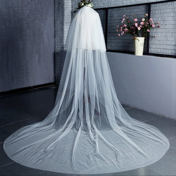 Monyance Cathedral Bridal Veil 2 Tier Wedding Veil with Comb, White Wedding Accessories for Bride, 118x118 Inches