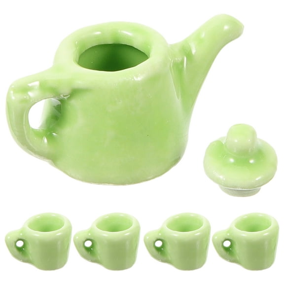 Monyance miniature ceramic teapot 1 Set Miniature Tea Set Miniature Tea Pot Tea Cups Set Miniature House Kitchen Supplies(0.98X0.59X0.59Inches)