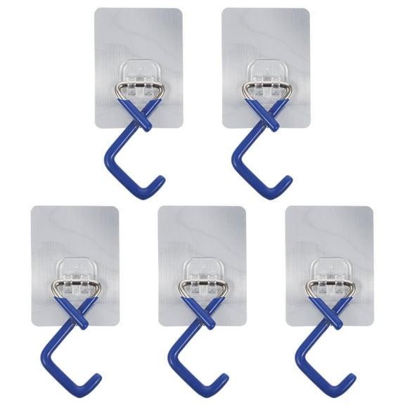 Monyance mop hook 5PCS Wall-Mounted Mop Holder Punch Free Broom Hanger Clip Mop Hook Organizer for Home Kitchen Bathroom (Single Mop Hook, Blue)(4.92X2.36X0.59Inches)