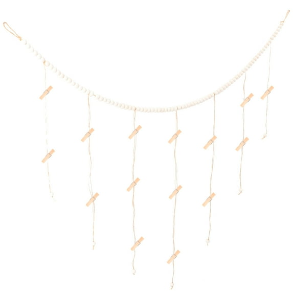 Monyance photo hanging display with clips Wall Hanging Photo Display String Wooden Beads Garland Wall Photo Holder(54.33X14.96X0.59Inches)