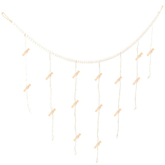 Monyance photo hanging display with clips Wall Hanging Photo Display String Wooden Beads Garland Wall Photo Holder(54.33X14.96X0.59Inches)