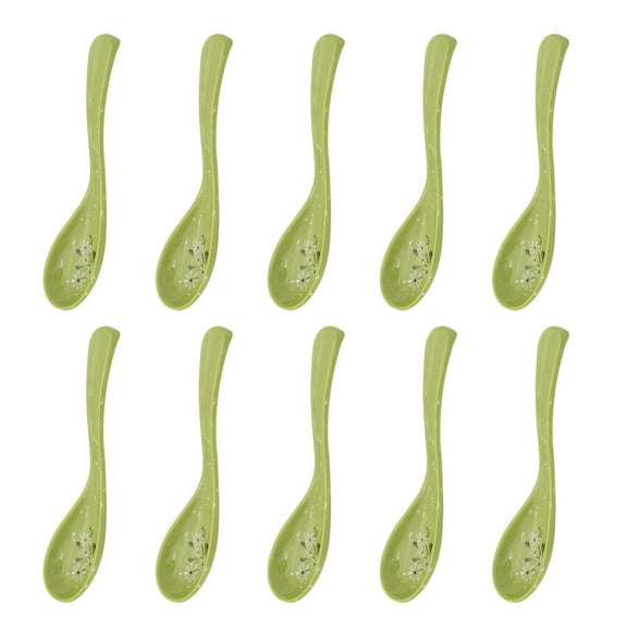 Monyance plastic long handle spoons 10pcs Imitation Porcelain Chrysanthemum Pattern Spoons Break-resistant Soup Spoon Tableware for Home Restaurant (Random Pattern)(6.89X1.57X0.39Inches)