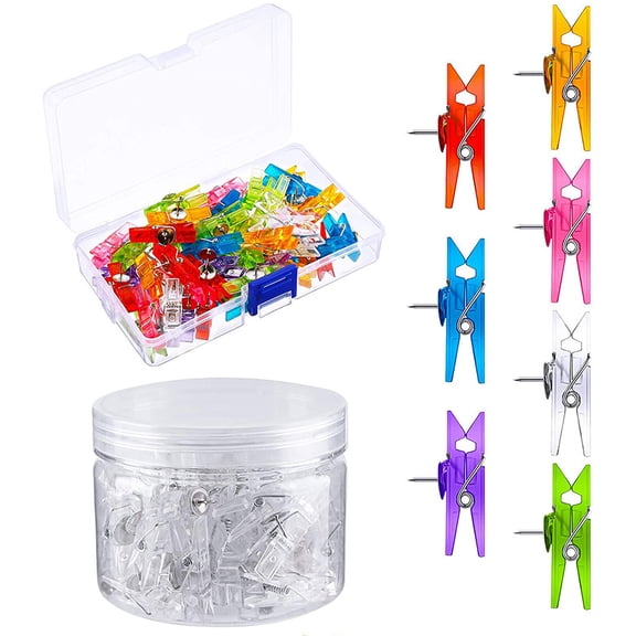 Monyance small pushpin clips Plastic Push Pin Clips for Cork Boards and Artworks(1.38X0.39X0.28Inches)