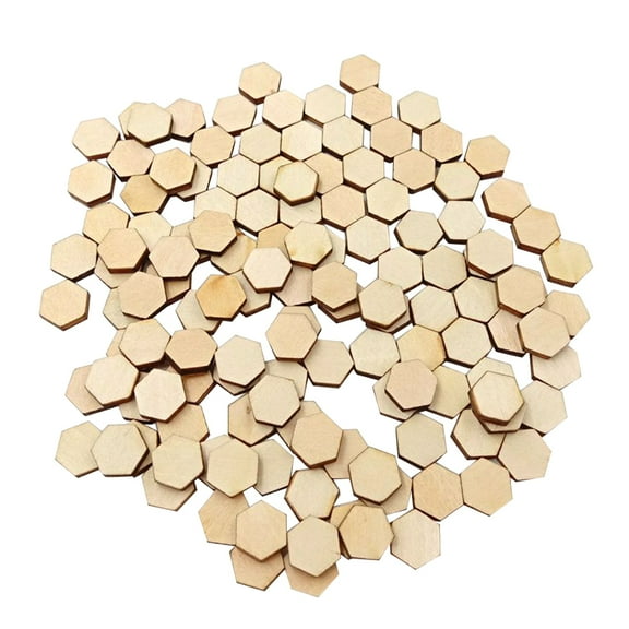 Monyance unfinished wooden pieces 100PCS Wood Slices Hexagon Shape Cutouts for DIY(0.39X0.39X0.08Inches)