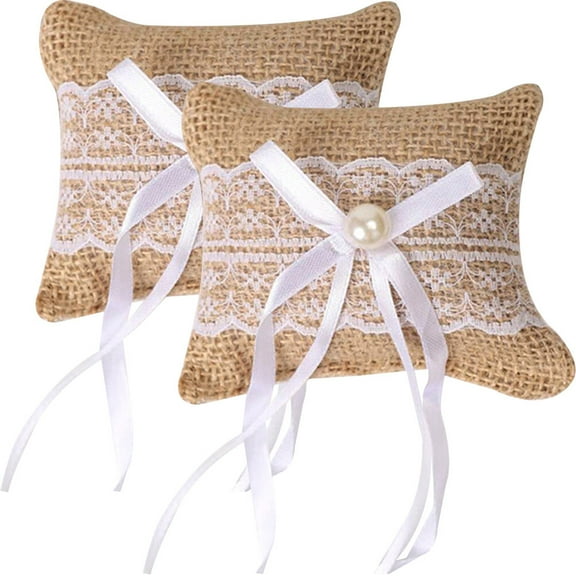 Monyance wedding ring holder 2pcs Wedding Ring Bearer Pillows Ring Cushions Wedding Couple Ring Cushion(3.94X3.15X1.18Inches)