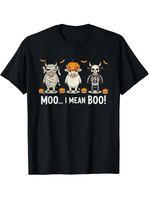 Moo Boo Cow Spooky Halloween T Shirt Size S-5XL