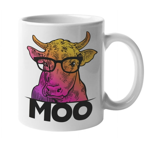Moo. Cool Hipster Cow Portrait Coffee & Tea Mug For A Farmer, Cowboy, Country Folk, Breeder, Veterinarian, Farmboy, Farmgirl, Butcher, Shepherd, Ranchers, Men, And Women (11oz)