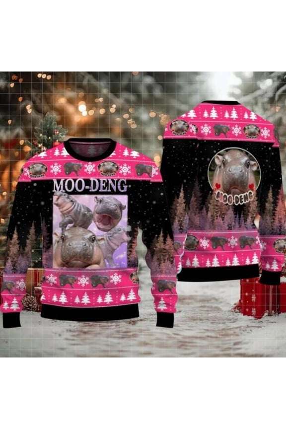 Moo Deng Bouncy Pig Christmas Sweater