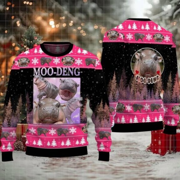Moo Deng Bouncy Pig Christmas Sweater