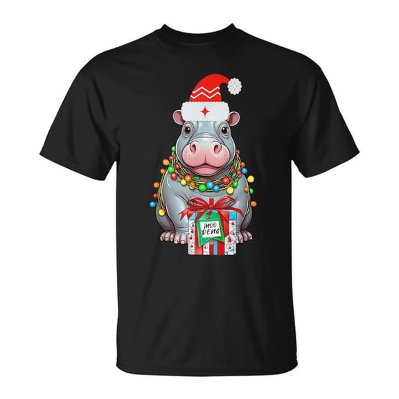 Moo Deng Christmas Lights Tree Santa Hippo Merry Moo Deng TShirt