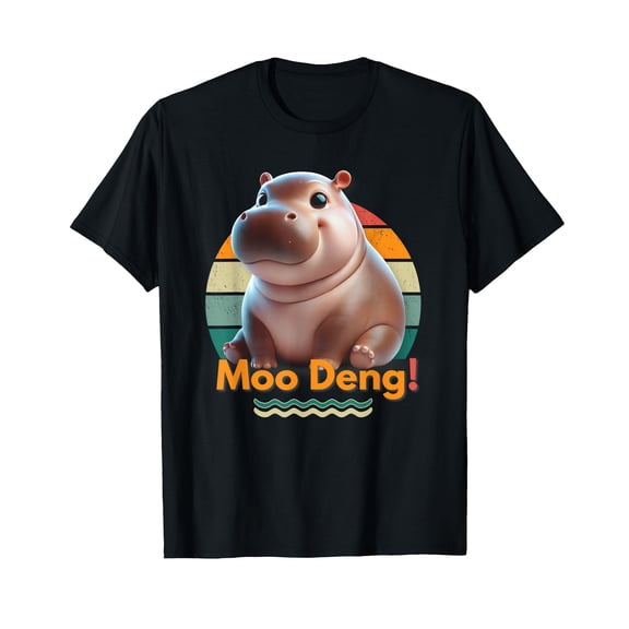 Moo Deng Cute Baby Hippo Retro T-Shirt for Men Women Cotton Summer Top Tee