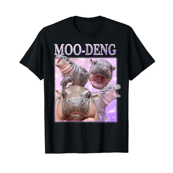 Moo Deng Cute Baby Hippo Retro T-Shirt for Men Women Cotton Summer Top Tee