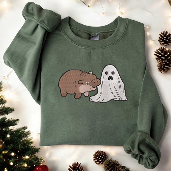 Moo Deng Halloween Embroidered Sweatshirt