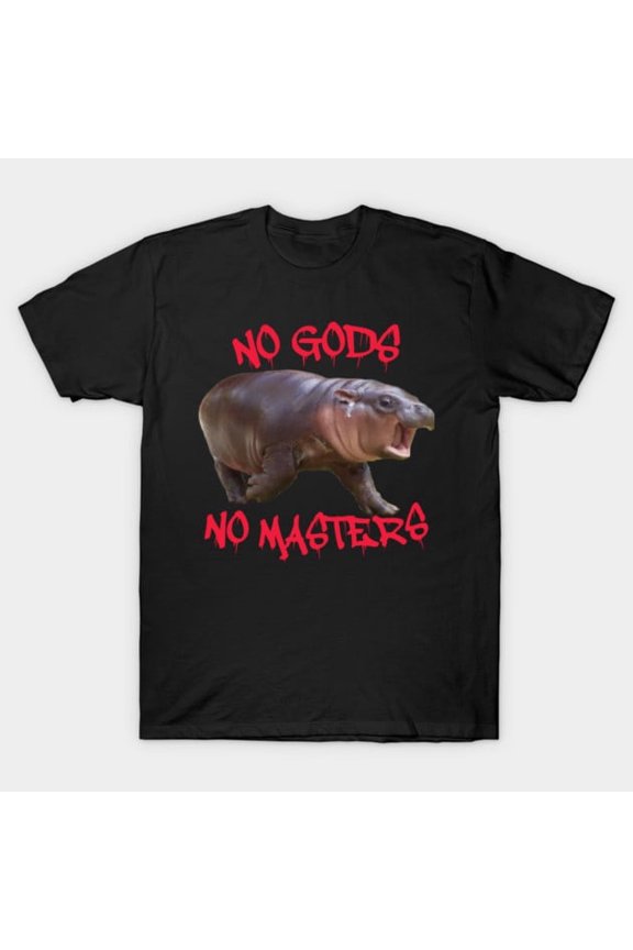 Moo Deng No Gods No Masters Funny Hippo Meme, K38192 Unisex T-Shirt – Extended Sizes Up to 5XL
