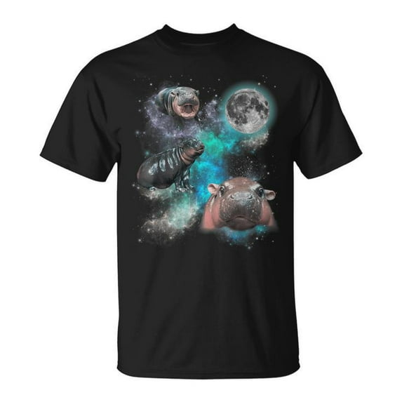 Moo Deng Three Moo Deng Moon Hippo T-Shirt - Cute Vintage Hippo Graphic Tee, Funny Moo Dang Retro Animal Design Shirt