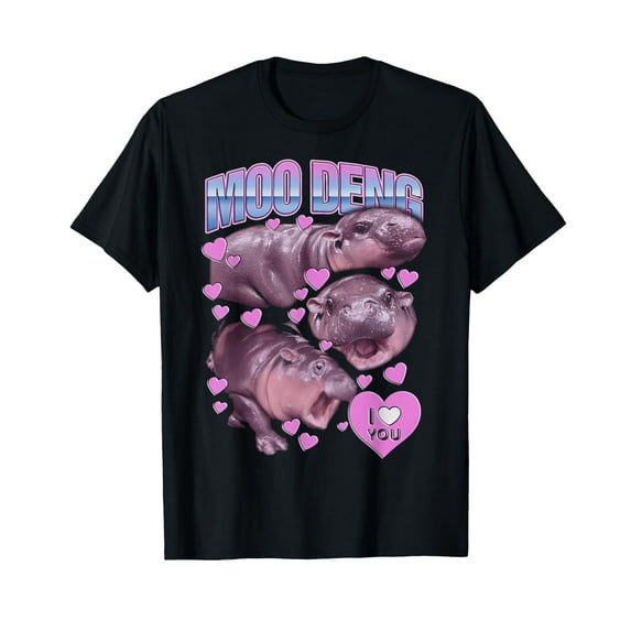 Moo Deng Vintage T-Shirt for Men Women Cotton Hippopotamus Top Tee Fashion Casual Short Sleeves