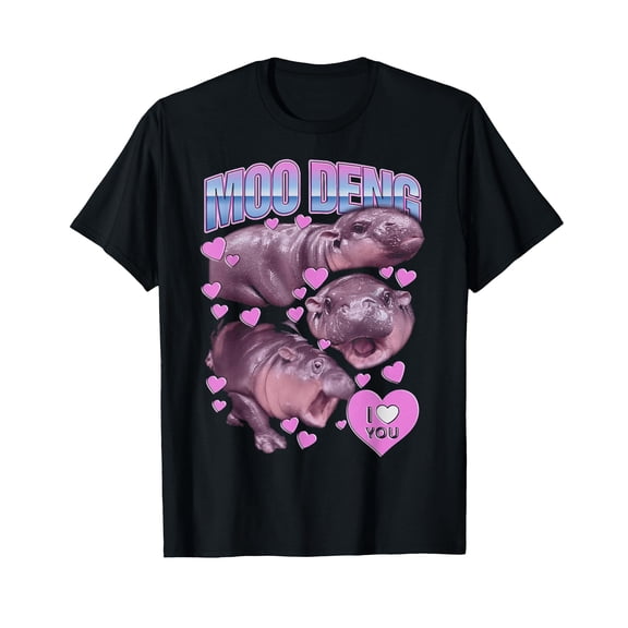 Moo Deng Vintage T-Shirt for Men Women Cotton Hippopotamus Top Tee Fashion Casual Short Sleeves
