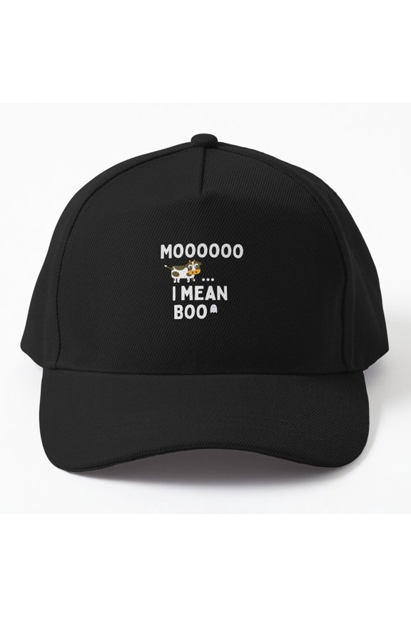 Moo I Mean Boo Baseball Hat, Halloween Cattle Farmer Wordplay Graphic Design, Classic Cap