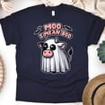 thumbnail image 1 of Moo I Mean Boo Halloween Cow Shirt | Funny Ghost Costume Graphic Tee , Navy, Size S, 1 of 6