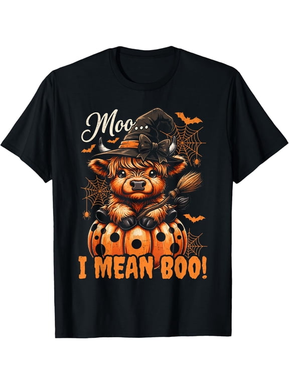 Moo I Mean Boo Witch Cow Spooky Season Fall Autumn Graphic T-Shirt- Classic Holiday Bestsellers funny halloween shirt Unisex 100% Cotton T-Shirt Breathable Casual Everyday Wear Affordable t shirts