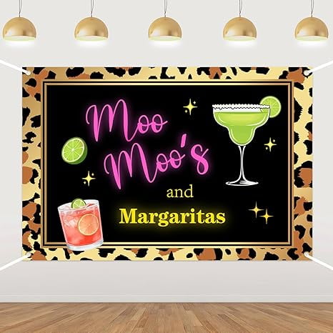 Moo Moos and Margaritas Backdrop Leopard Print Cocktail Theme Backdrop Banner Mexican Fiesta Cocktail Photography Background for Women Bachelorette Party Bridal Shower Birthday Supplies 5 * 3ft