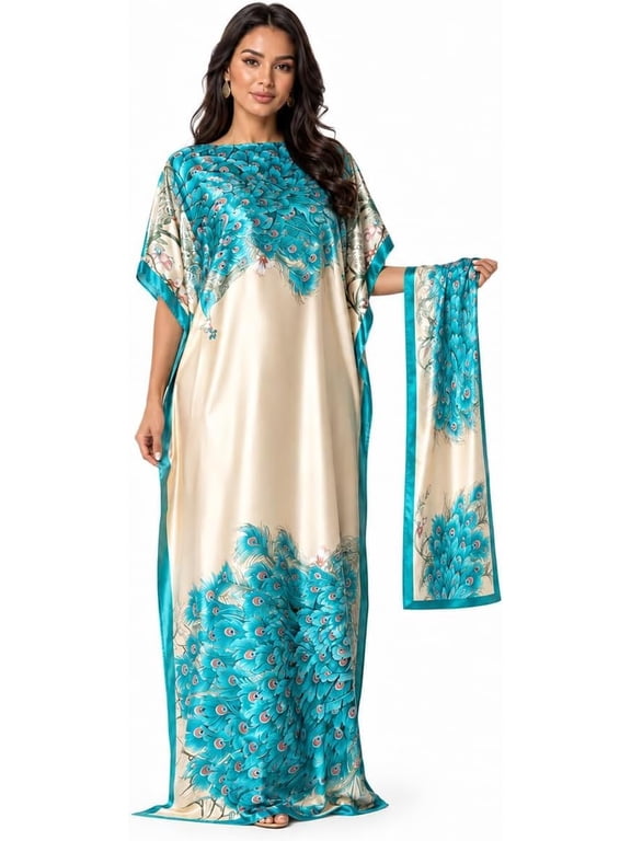 Moo Moos for Women with Head Scarf, Plus Size Silky Caftan Dress, Loose Long Kaftan Moomoo Dresses