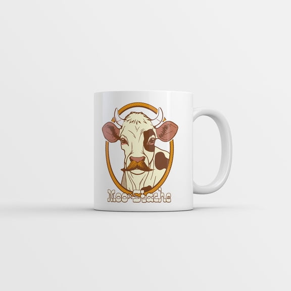 Moo Stache Mug Funny Sarcastic Cow Graphic Novelty Mustache Coffee Cup