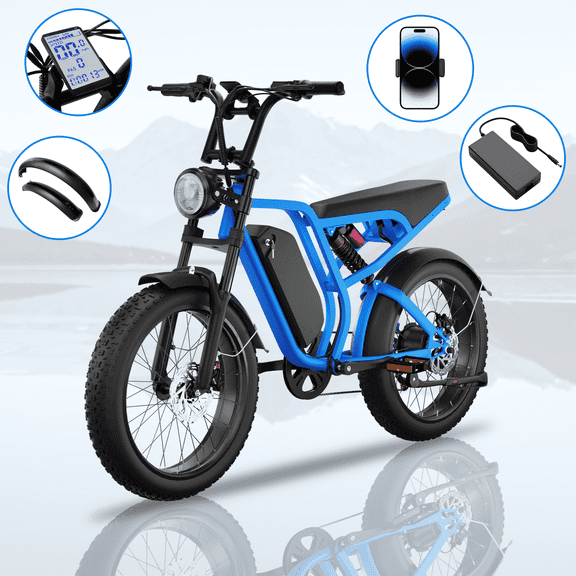 Moobelo B8 Electric Mountain Bike 1500W High Torque Motor 52V 20Ah Battery 20x4 Fat Tire 70 Miles Range for Adult