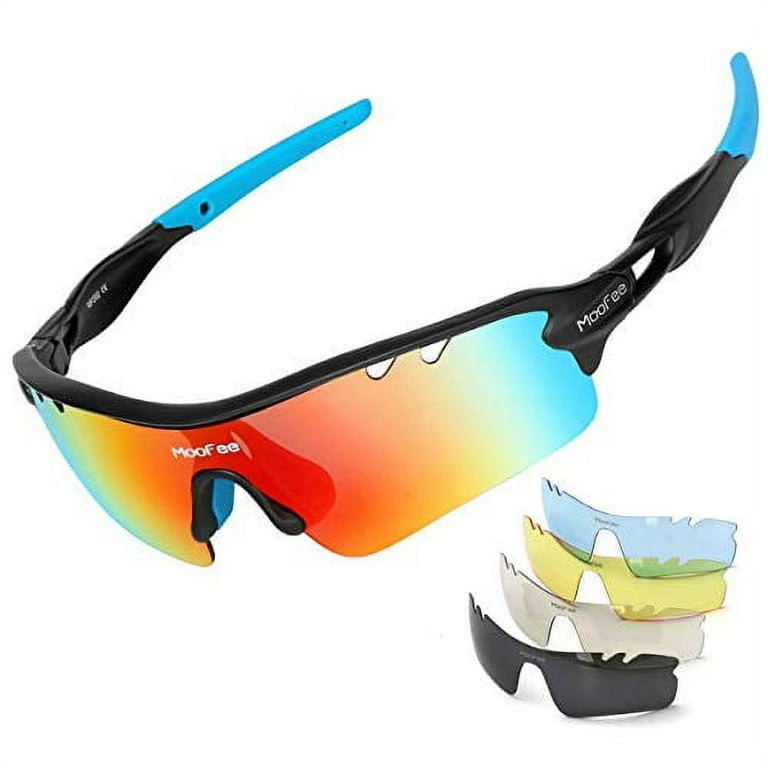 MooFee Sports Sunglasses for Men Womens Cycling Glasses with 5  Interchangeable Lenes for Running Fishing Baseball Golf