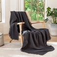 thumbnail image 1 of MooMee Throw Blanket 100% Cotton 4-Layer Gauze All-Around Fringe Ultra-Soft Breathable Lightweight (Dark Grey, King 104" x 90"), 1 of 7