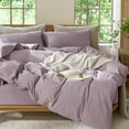 thumbnail image 1 of MooMee 100% Washed Cotton Duvet Cover Set Cal-King Linen Like Textured Breathable Lightweight 3-Piece (Taro Purple, 104"x98"), 1 of 7