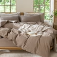 thumbnail image 1 of MooMee Duvet Cover Set Cal-King 100% Washed Cotton Linen Like Textured Breathable Lightweight 3-Piece (Brown, 104"x98"), 1 of 7